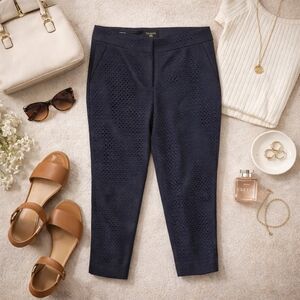 Talbots Navy Eyelet Ankle Pants Petite 8 Cotton Lined Preppy
